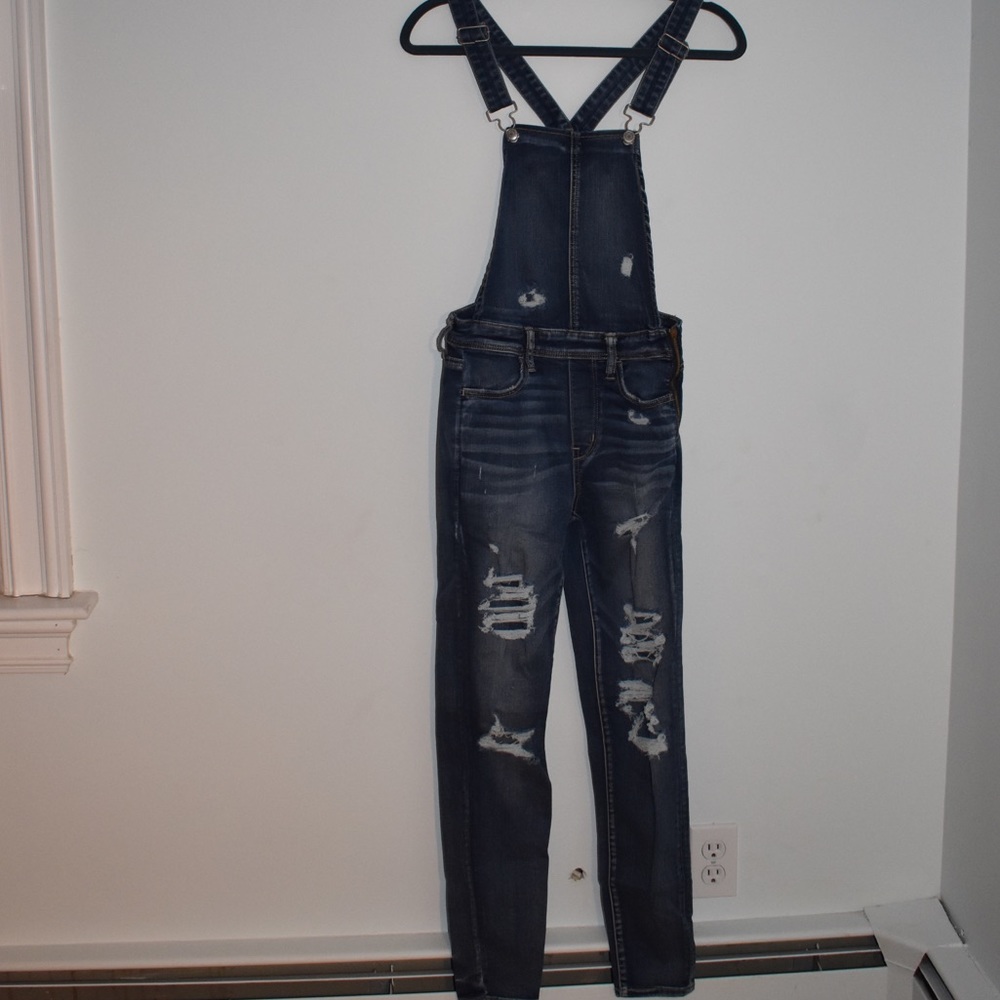 AE denim distressed jegging overall